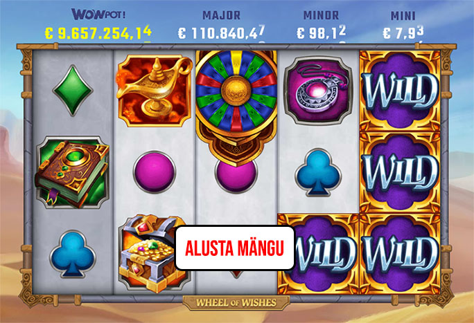 WoWPot jackpoti slotimäng Wheel of Wishes jackpot on taas 9.7 miljonit eurot. Mängida saab OlyBetis või valida omale sobilik kasiino online kasiinode nimekirjast.